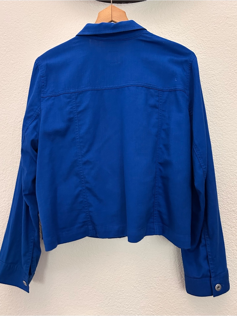 $129 J. Jill Cotton & Linen Seamed Denim Jacket Vibrant Blue Sz large excellent - Picture 7 of 12